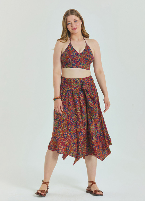 Gipe Detailed Waist Tied Retro Plus Size Skirt 4591